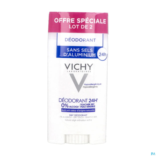 Déodorant Stick 24H Toucher Sec Sans Sels d'Aluminium Duo 40ml