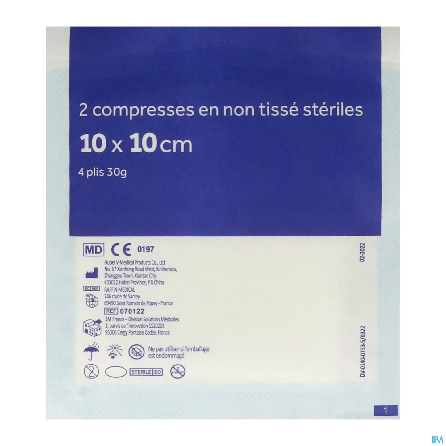 Compresse Stérile Non Tissé 10x10 cm Sachets 2 Unités x10