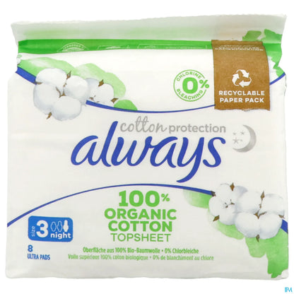 Cotton Protection 8 Serviettes Hygiéniques Nuit Taille 3