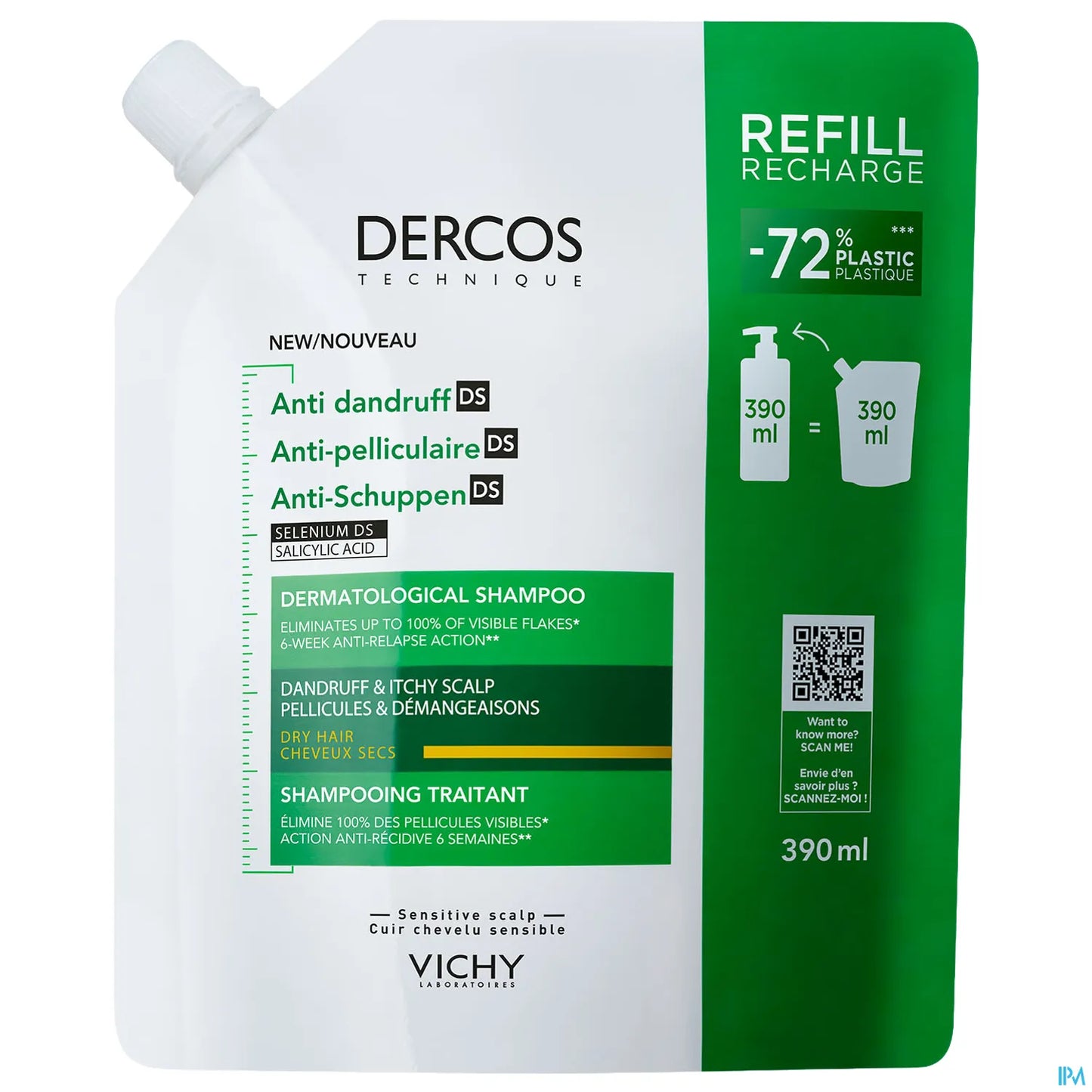 Dercos Eco-Recharge Shampooing Anti-Pelliculaire Cheveux Secs 400ml