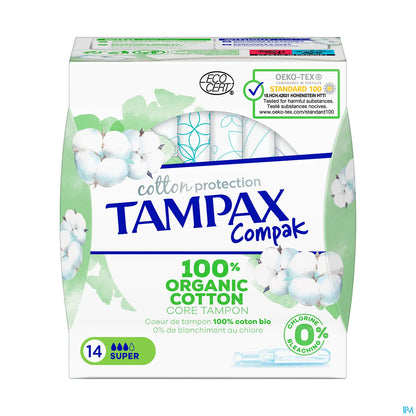 Compak Cotton Protection Super 100% Organic Cotton 14 Tampons