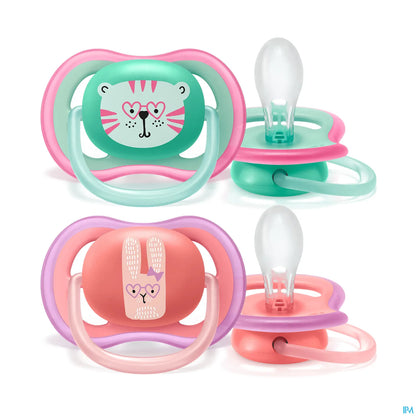 Philips Avent Lot de 2 Sucettes Ultra Air 18m+ Nuit Décorées Mix
