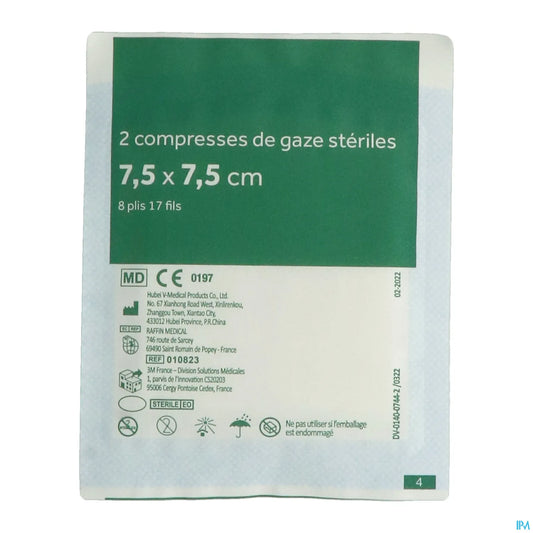 Compresse De Gaze Stérile 7,5 x 7,5 cm Sachet 2 x 50