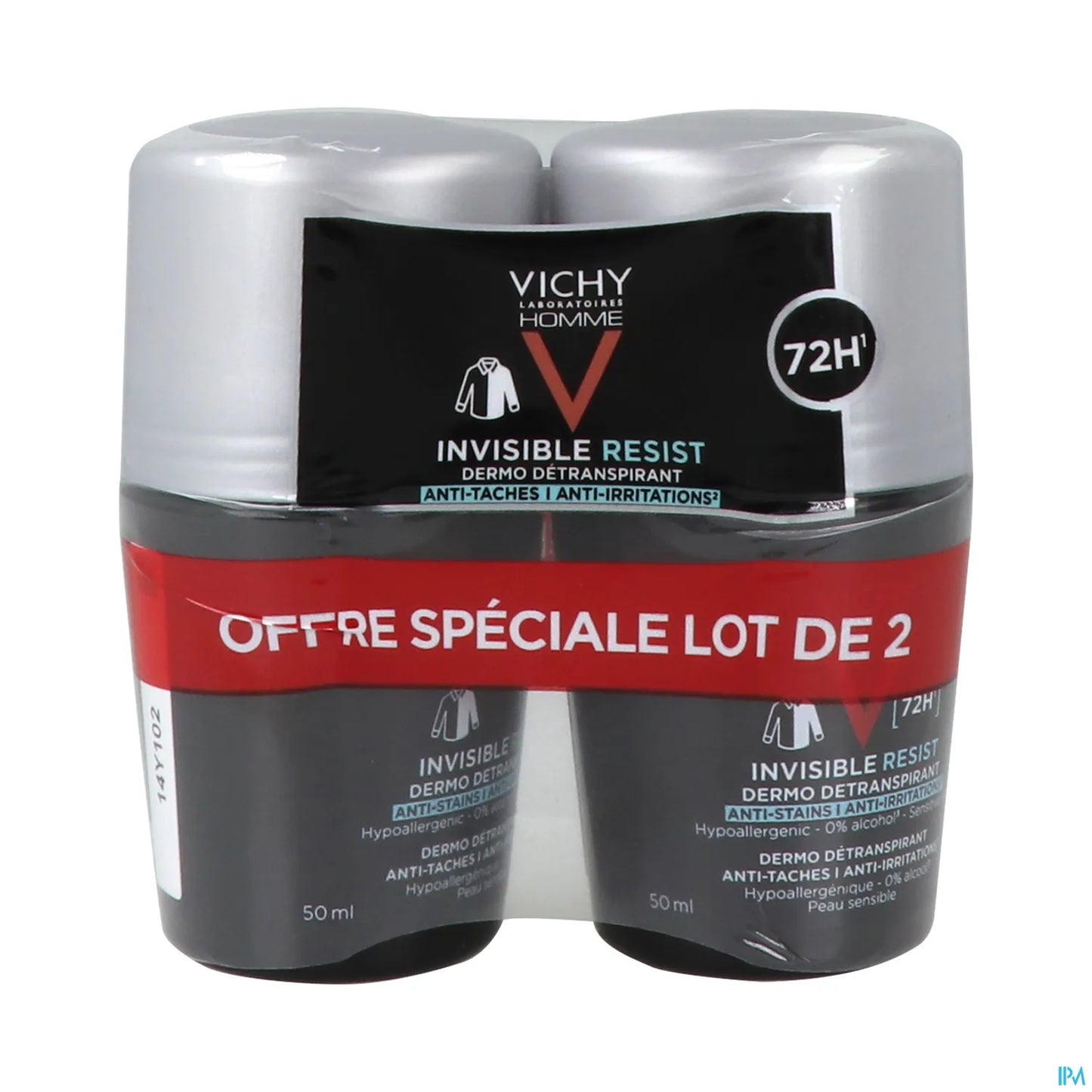 Deodorante Invisible Resist da uomo, 72 ore, roll-on, 2 x 50 ml
