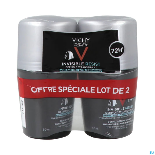 Homme Déodorant Invisible Resist Détranspirant 72H Roll On 2x50Ml