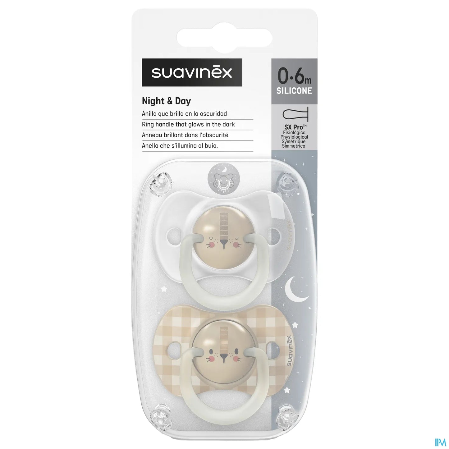 Pack de 2 Sucettes SX PRO Night&Day Beige 0-6 Mois