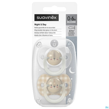 Pack de 2 Sucettes SX PRO Night&Day Beige 0-6 Mois
