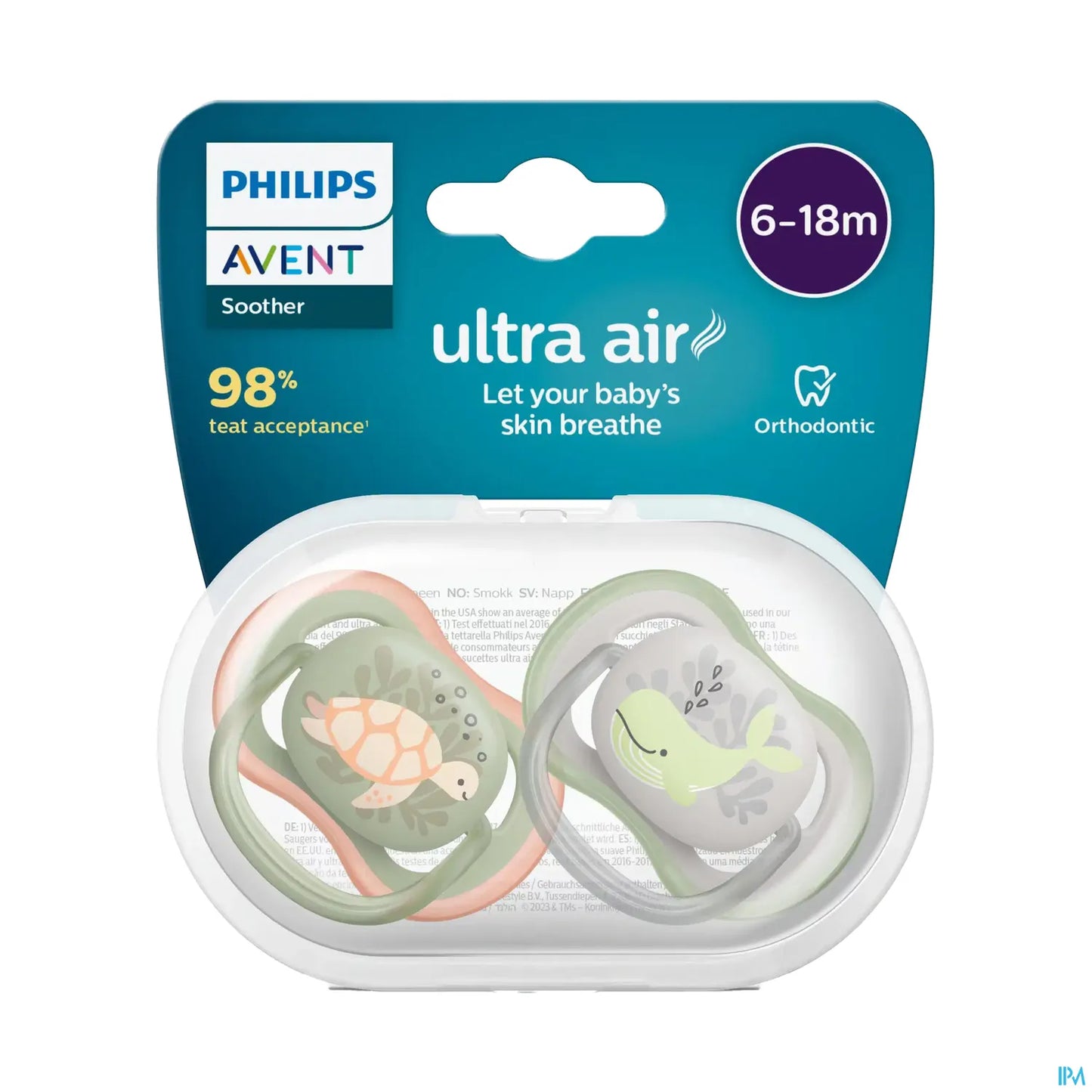 Philips Avent Ultra Air Sucettes Orthodontiques 6-18 Mois Mixte Baleine Et Tortue