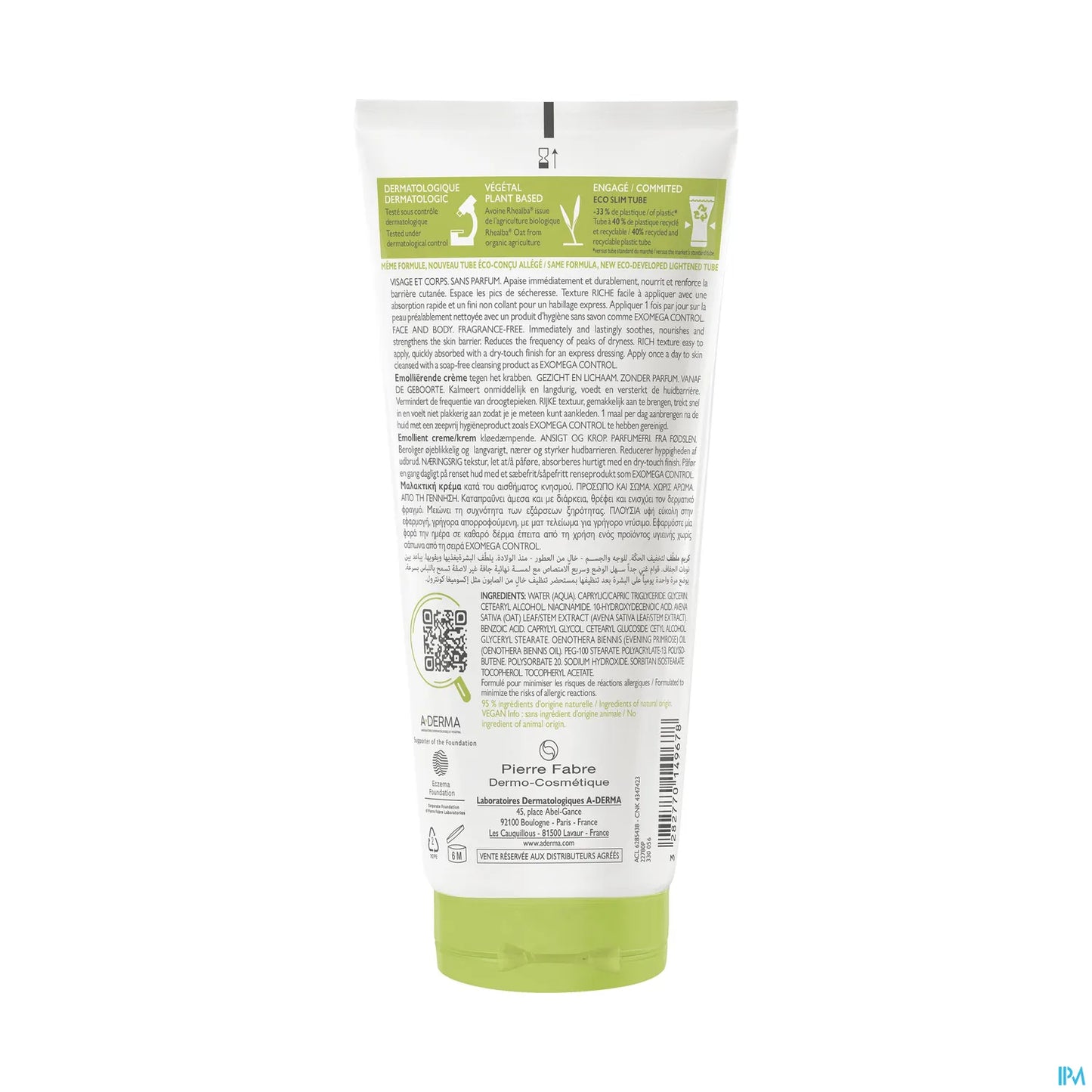 Exomega Control Crème Emolliente Anti-Démangeaison Tube Eco-Slim 200ml