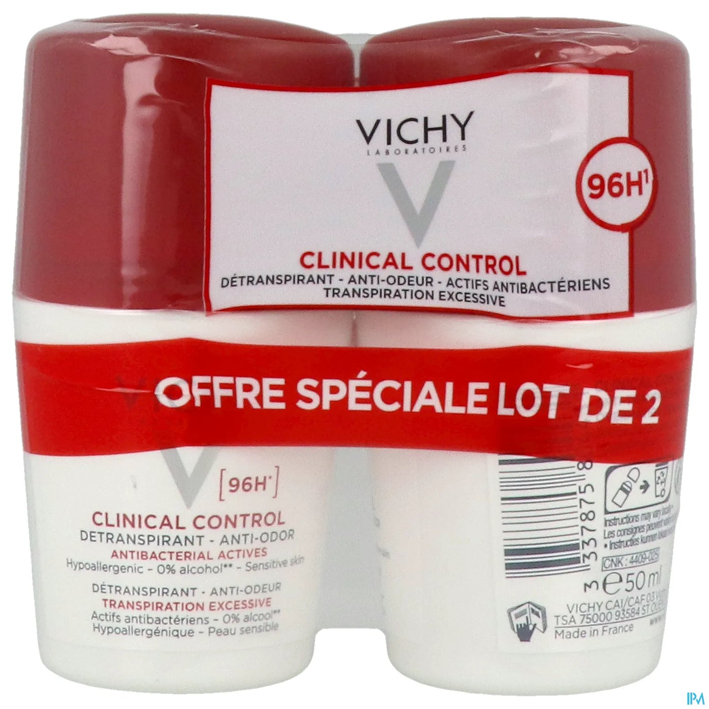 Déodorant Clinical Control 96H Anti-Transpirant Anti-Odeurs Roll-On 2x50ml