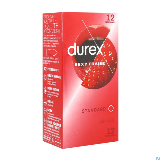 Sexy Fraise 12 Préservatifs Extra-Lubrifiés Standard