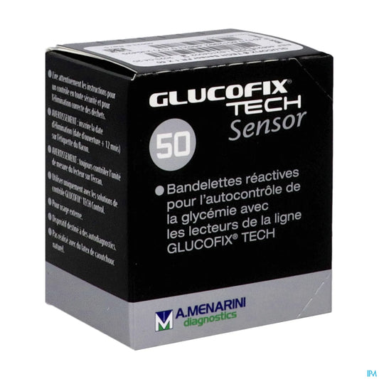 Glucofix Tech Sensor Bandelettes de Test de Glucose boite de 50