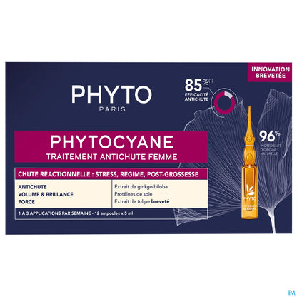 PhytoCyane Traitement Anti-Chute Reactionnel Femme 12 Ampoules 5ml