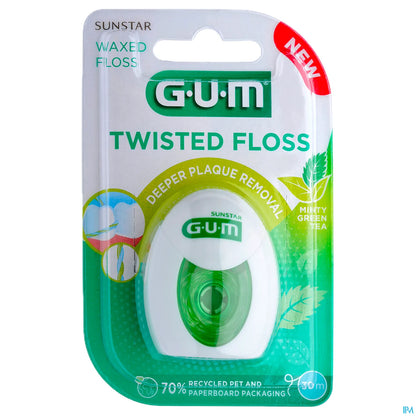 G.U.M Twisted Floss 3500 Fil Dentaire Ciré Saveur Thé Vert Mentholé 30m