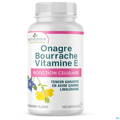 3 Chênes Onagre Bourrache Vitamine E 150 Capsules