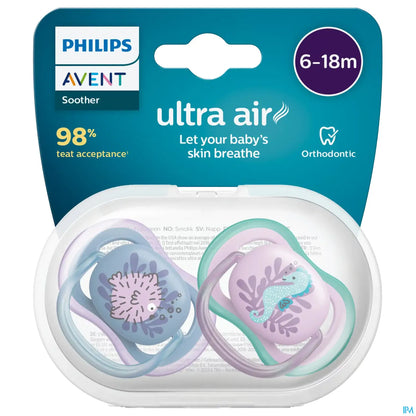 Philips Avent Ultra Air Sucettes Orthodontiques 6-18 Mois Mixte Baleine Et Tortue