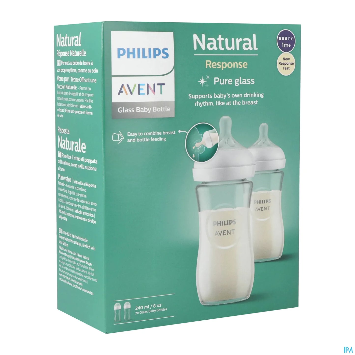 Biberon in vetro Philips Avent Natural Response 240 ml da 1 mese in su