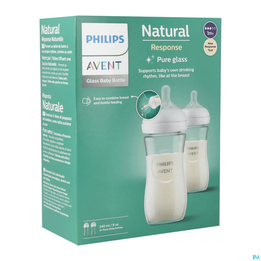 Philips Avent Natural Response Glass Baby Bottles 240ml 1 Month and Older