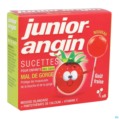 Junior Angin 8 Sucettes Enfant Dès 3 Ans Goût Fraise
