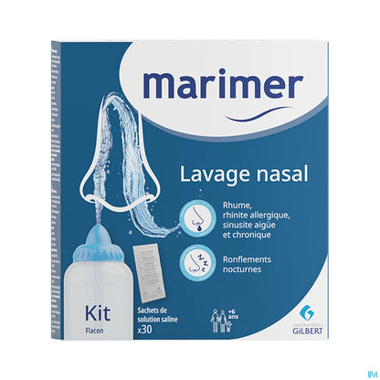 Gilbert Marimer Kit Lavage Nasal Flacon Avec 30 Sachets de Solution Saline
