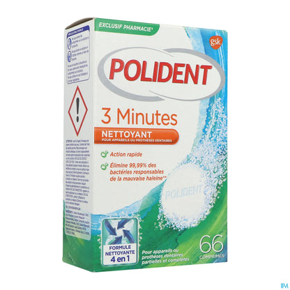 Polident Corega 3 Minutes Nettoyant Pour Appareils Dentaires 66 Comprimés