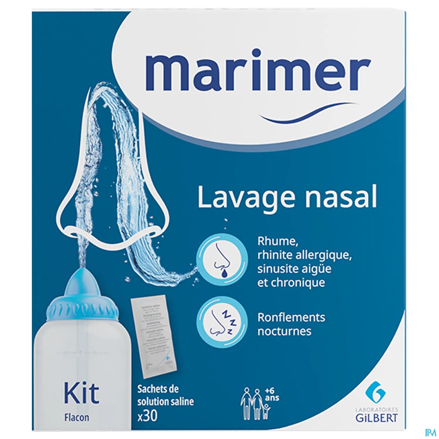 Gilbert Marimer Kit Lavage Nasal Flacon Avec 30 Sachets de Solution Saline