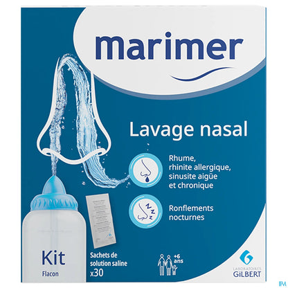 Gilbert Marimer Kit Lavage Nasal Flacon Avec 30 Sachets de Solution Saline