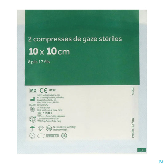 Sterile Gauze Compress 10 cm x 10 cm Bag of 2 x 10