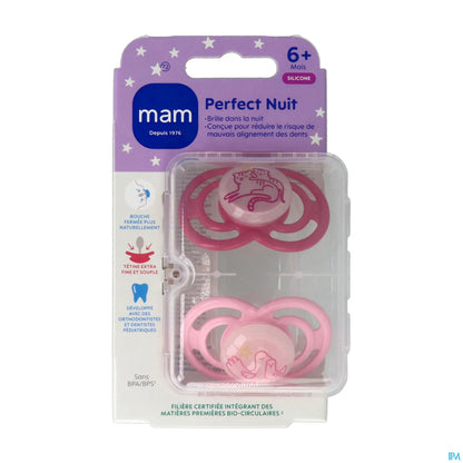 Lot de 2 Sucettes Silicone Perfect Nuit +6 Mois