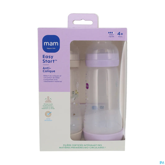 Easy Start Biberon Anti-Colique 320ml Lilas Sable Lot de 2