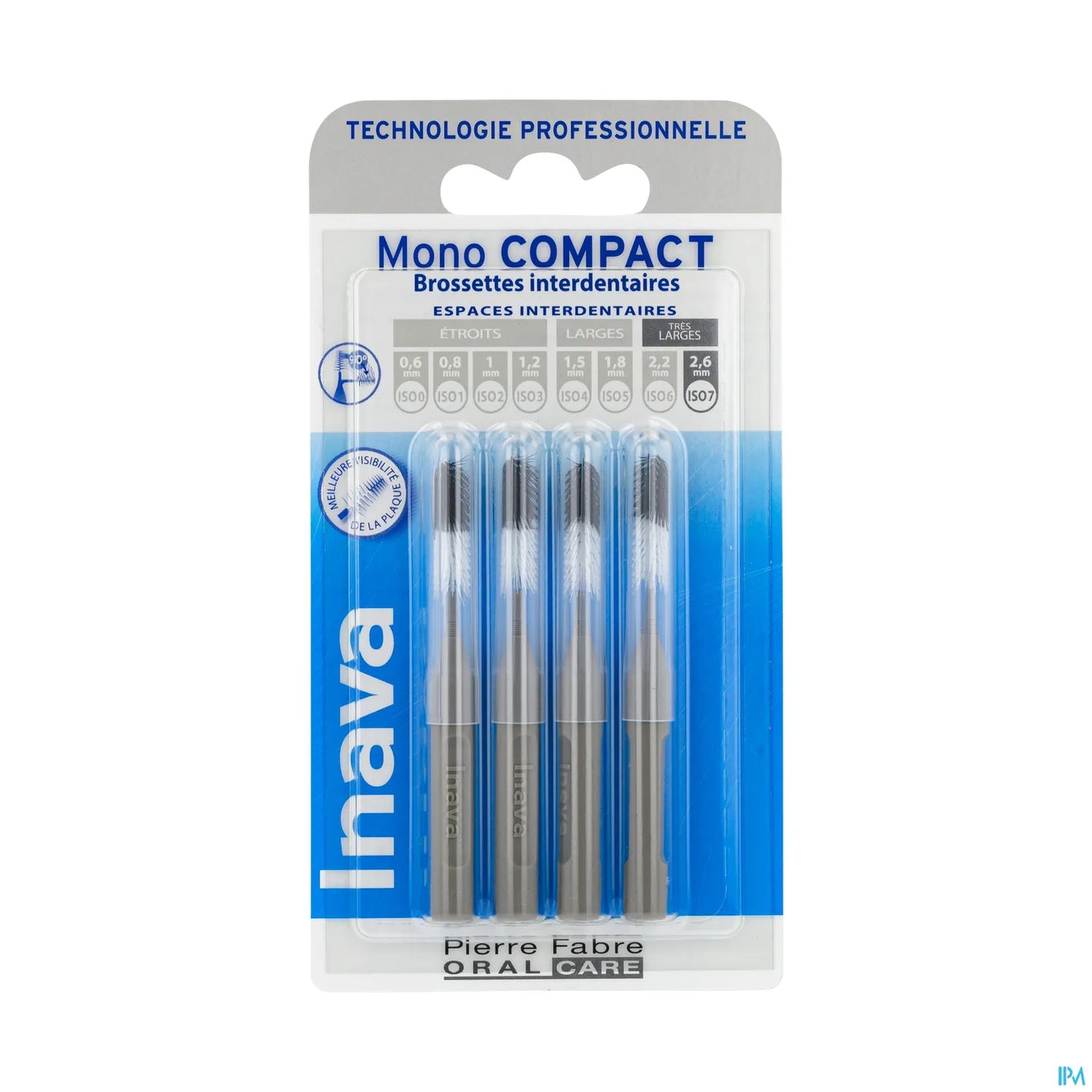 Mono Compact Brossette Grise 2.6mm ISO7 Espaces Interdentaires Très Larges Boîte de 4