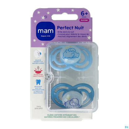 Lot de 2 Sucettes Silicone Perfect Nuit +6 Mois