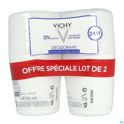 Déodorant 24H Toucher Sec Peaux Sensibles Sans Sels D'aluminium Lot de 2x50ml