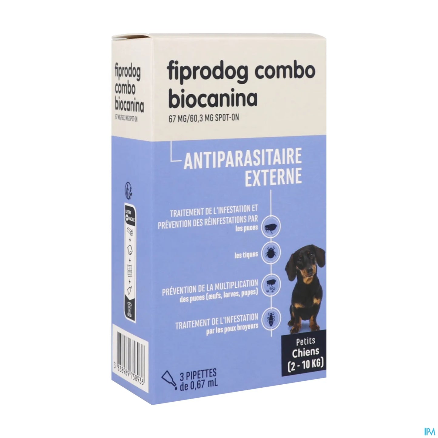 Biocanina Fiprodog Combo Petit Chien 2 à 10 kg 3 Pipettes de 0,67 mL