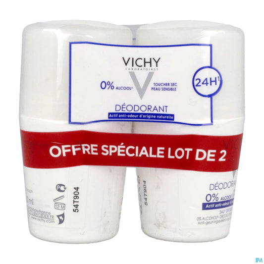 Déodorant 24H Toucher Sec Peaux Sensibles Sans Sels D'aluminium Lot de 2x50ml