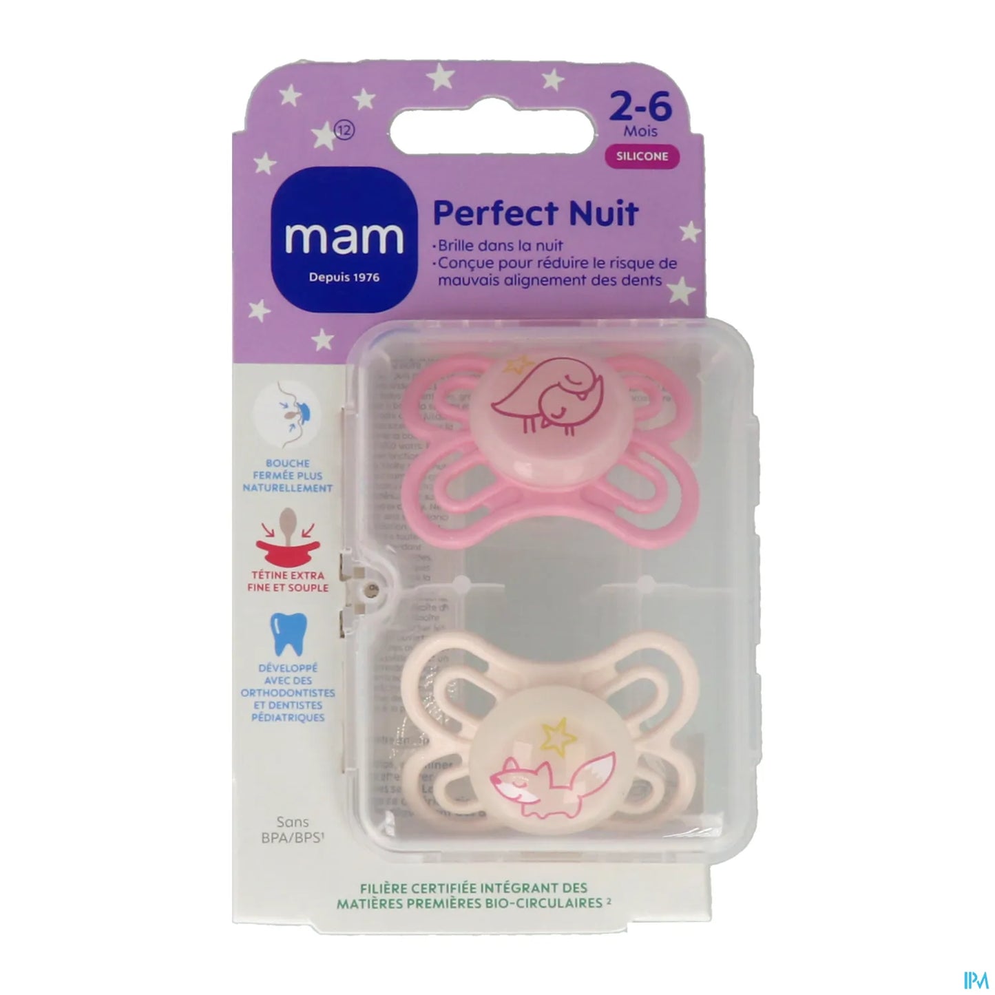 Sucette Perfect Nuit 2-6 Mois Silicone x2